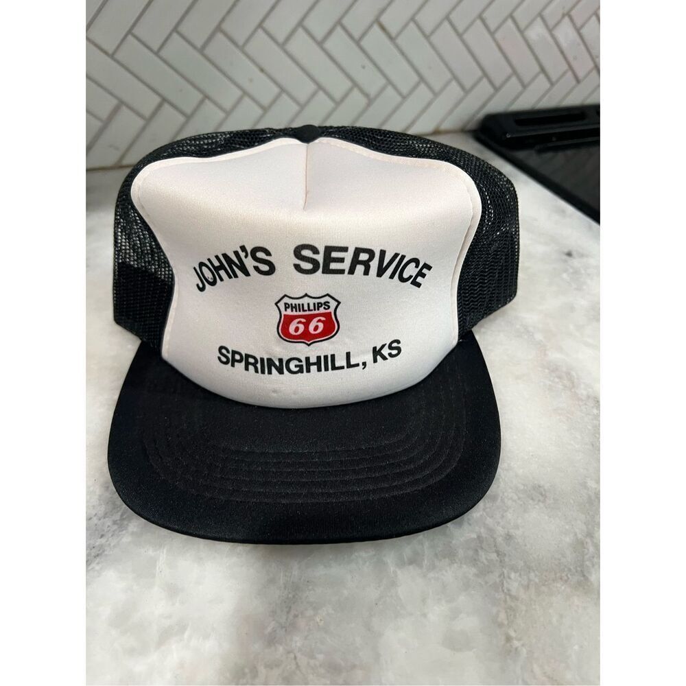 Vintage Phillips 66 Hat Snapback Black White Trucker John’s Service Springfield - Picture 6 of 8